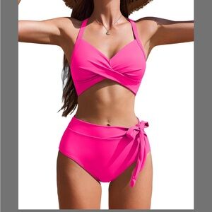 NWT Pink High-Waisted Bikini with Wrap-Style Top